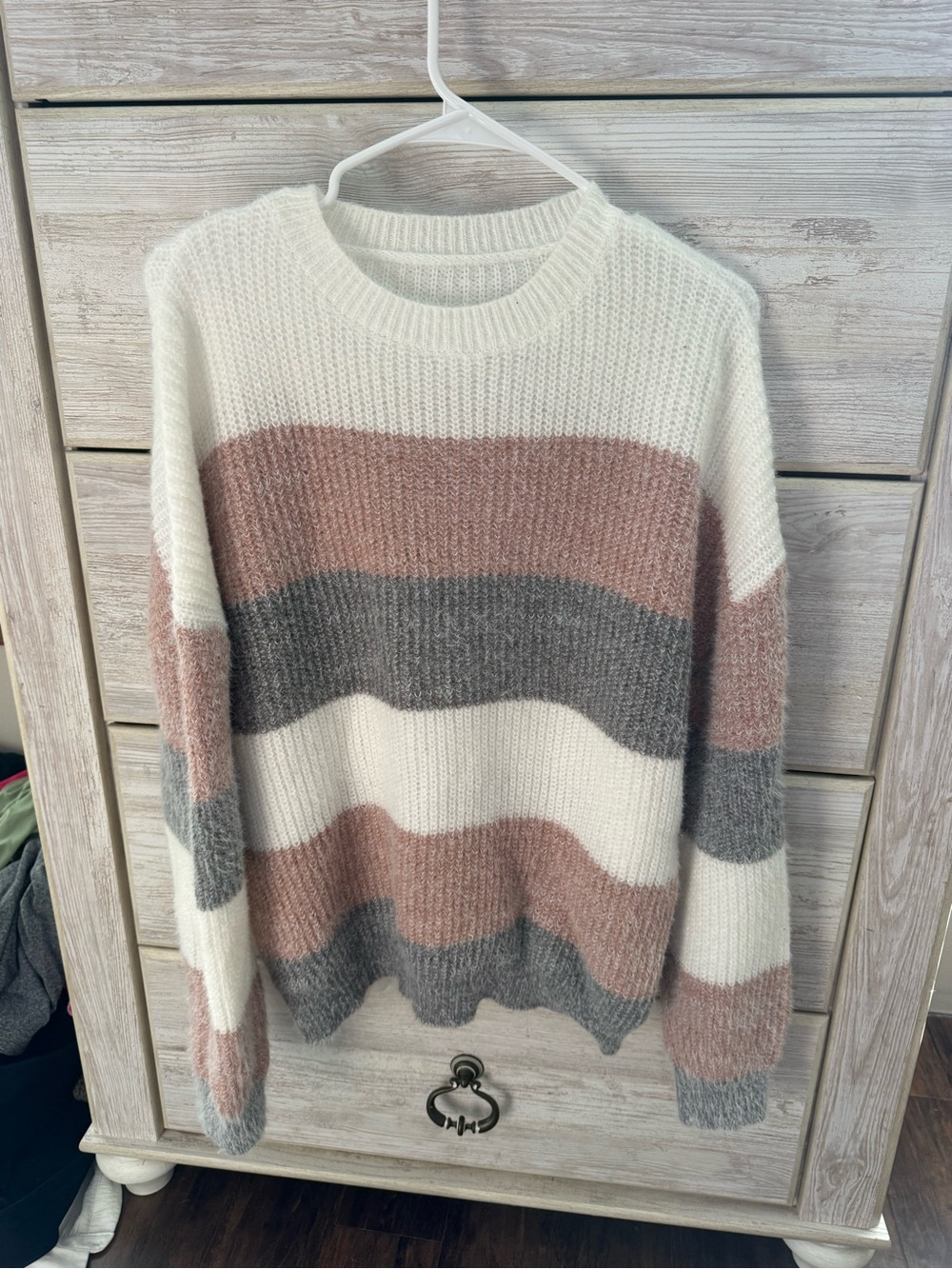 SHEIN Striped Crewneck Sweater in Cream, Pink, Gray